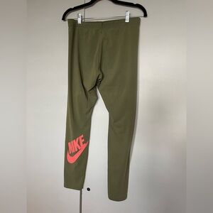 Nike Olive Green Leggings with Neon Pink Swoosh